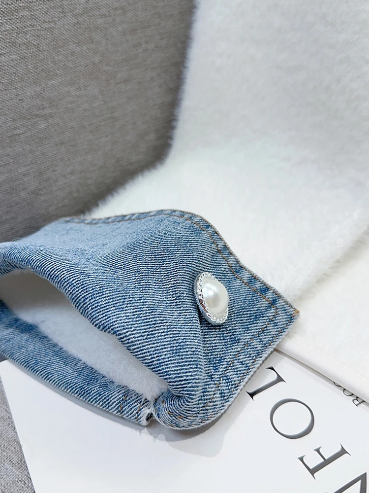 Aoaiiys Contrast Color Cardigan Women Turndown Collar Long Sleeve Coat Denim Spliced Knitted Cardigan Coats Autumn Winter 251029