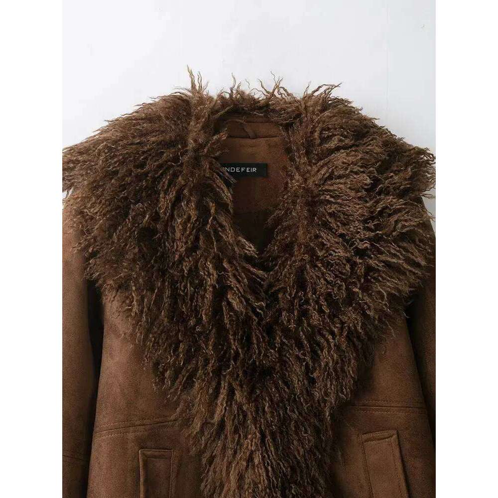 Shein Men's Jackets NLZGMSJ Women 2025 Autumn Winter Vintage Chic Faux Fur Jackets Long Sleeve V Neck Pockets Loose Fashion Thick Warm Coats