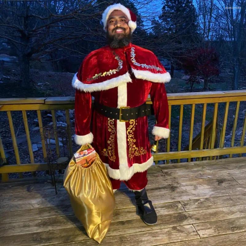 Santa Claus Costume Set Velvet Adult Suit Traditional Red Ensemble Complete Accessories Performances Clothes