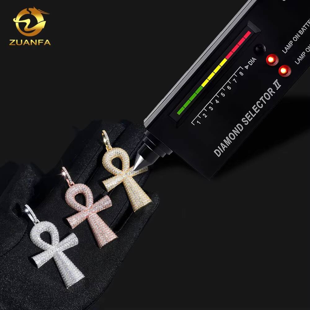 Cute Design Ankh Necklace Pass Diamond Tester Moissanite Sterling Silver Gold Plated Ankh Cross Charm Pendant Fine Jewelry