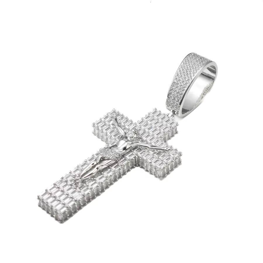 Pass Diamond Tester Trendy Hip Hop D Color VVS Baguette Moissanite Cross Jesus Pendant With 925 Sterling Silver GRA Men Party