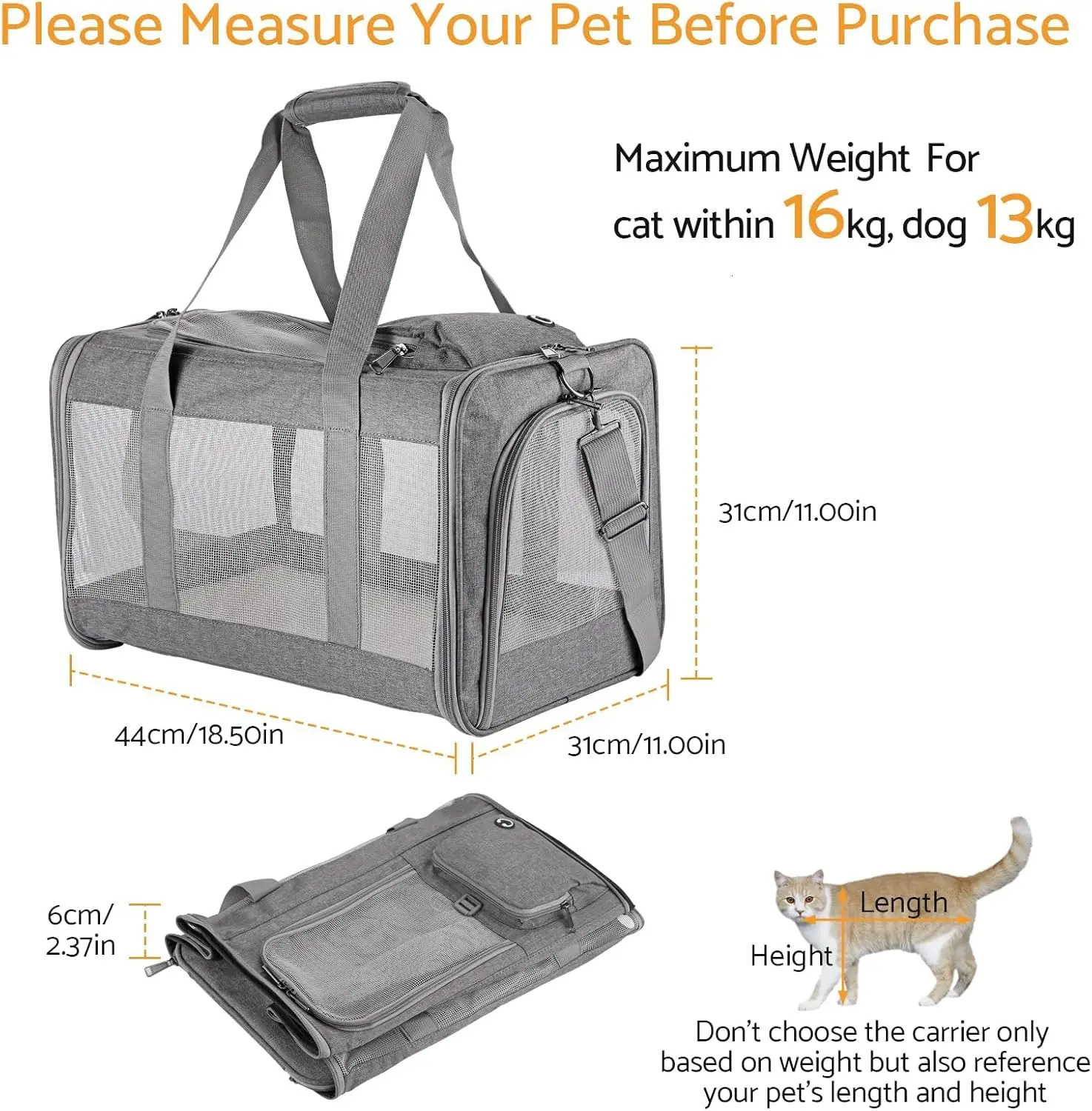 Airline Approved Pet Carrier for Cats Dogs Soft Travel Bag with Breathable Honeycomb BoardRemovable Support Board for Vet 251030