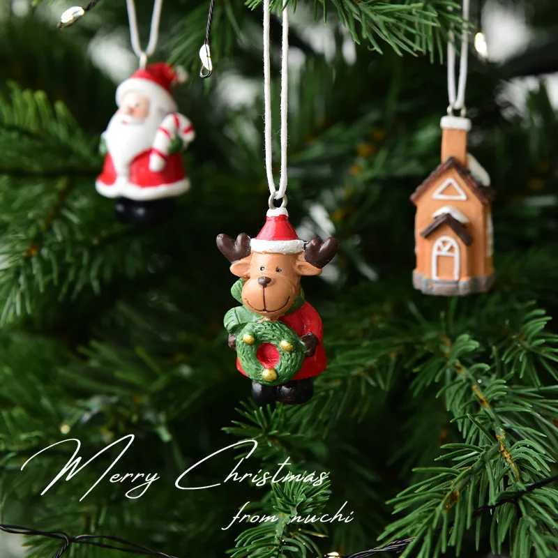 4PCS Christmas Ornament Mini Resin Old Man Snow House Saint Christmas Tree Small Pendant Holiday Party Birthday Gift C251030