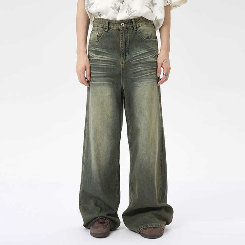 Men's Jeans Man Summer New American High Street Vintage Straight Wide-Leg Jeans Trend