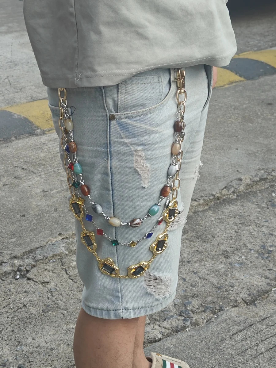 DIY Multicolored Gemstone Exaggerated Type Pants Chain Hip Hop Rock And Roll Fashionable Men And Women Ones Waist Accessories 251021