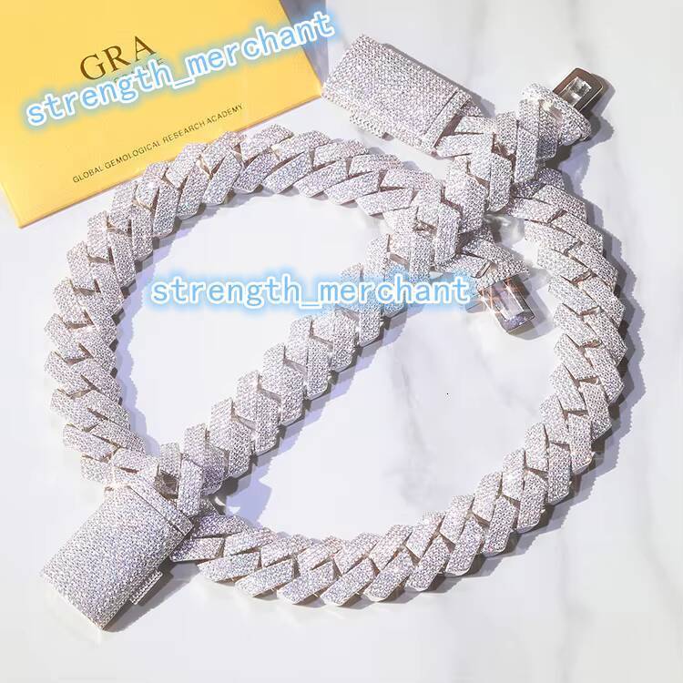 Heavy 4rows 20mm Width Cuban Link Chain 925 Solid Silver GRA Certificate Moissanite Hip Necklace Rapper Cuban Chain