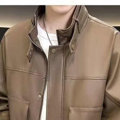 Men's Leather Jacket Trendy Spring Autumn New Style Handsome Brown Designer Jacket Casual Motorcycle High-end Leather Coat Men 2025 New Model
