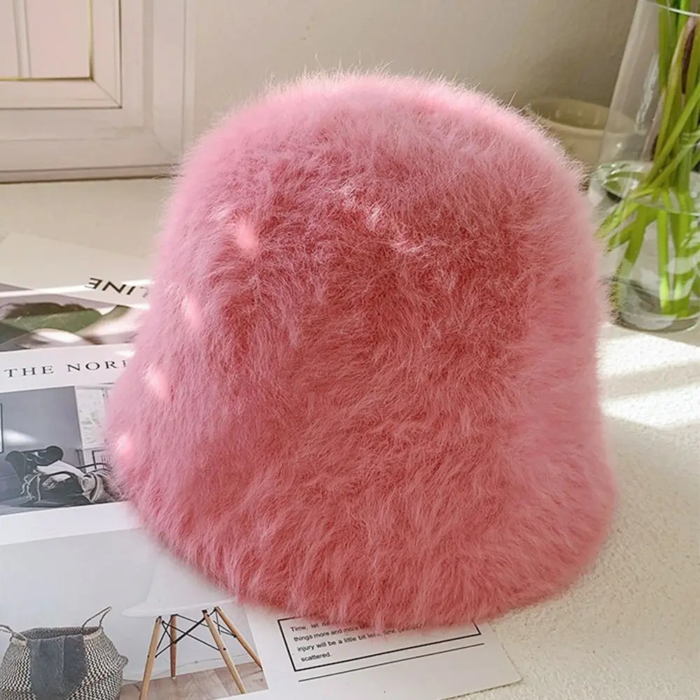Outdoor Plush Bucket Hat Furry Warm Panama Hat Winter Soft Basin Sun Cap for Women 251028