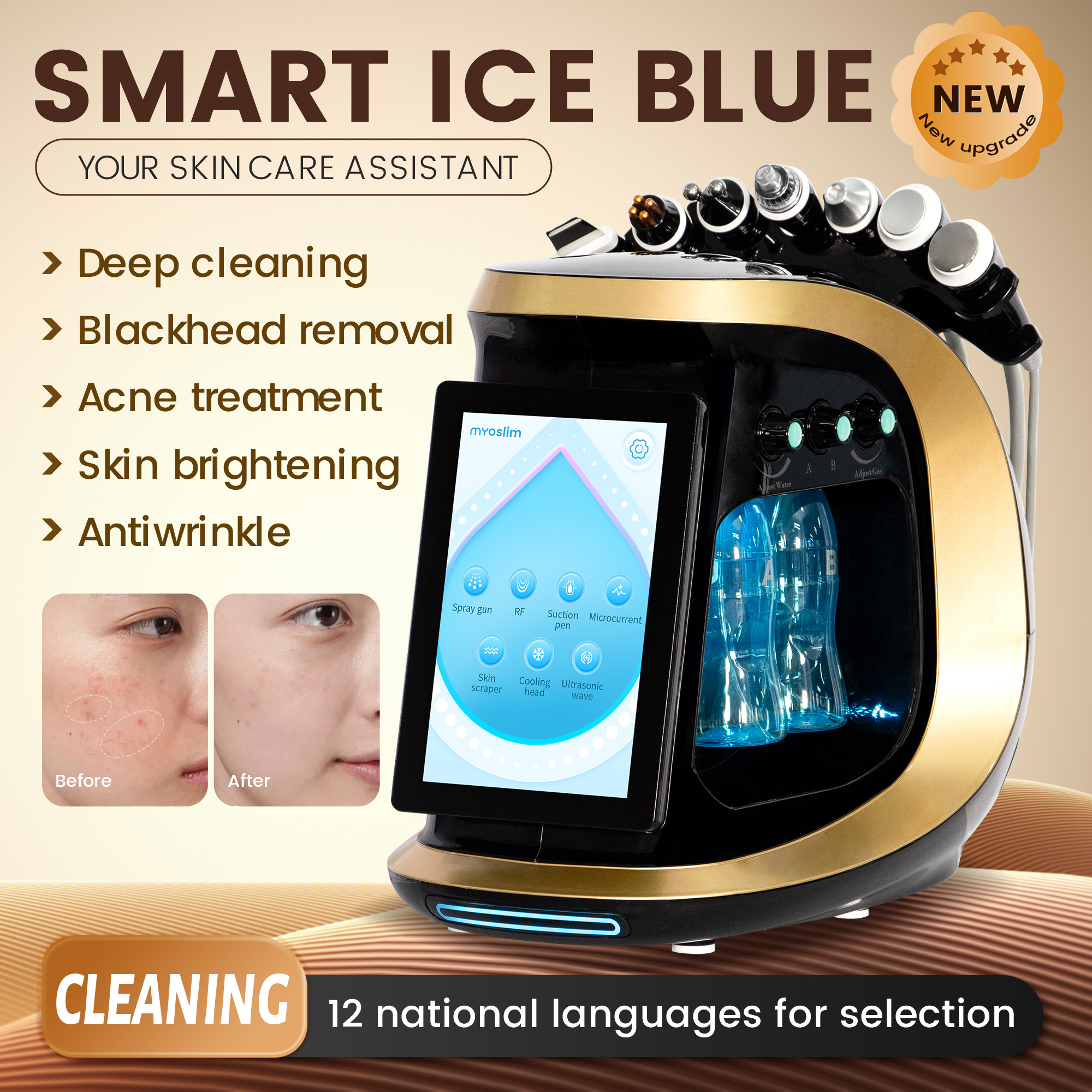Water Hydra Dermabrasion Oxygen Ice Blue Smart Jet Aqua Peeling Small Bubble For Facial Cleansing Professional Machine