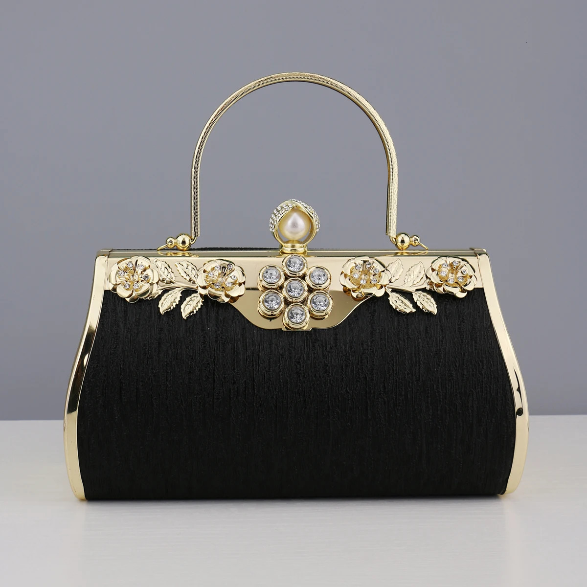 Golden Evening Bags Lady Bucket Small Clutch With Diamonds Handbags Flower Printed Purse 251023