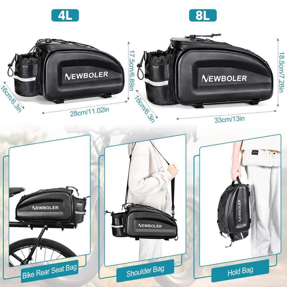 NEWBOLER Hard Shell Bicycle Trunk Bag Large Capacity Bike Shoulder Bag Waterproof Bike Rear Seat Rack Bag For MTB Cycling EBike H251029