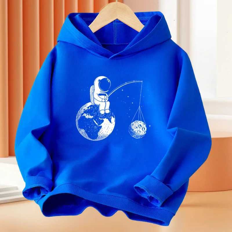 Boys 314Year Cartoon Space Astronaut Fishing The Moon Long Sleeve Hoodie Children Funny Tops Kids Cotton Basic CoatT251030