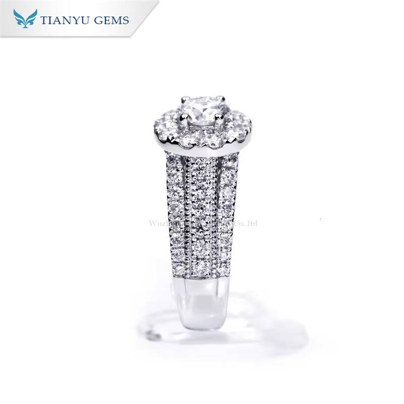 Tianyu Gems Fine Rings 925 Sterling Silver Wedding Engagement halo Moissanite Ring Jewelry for Women