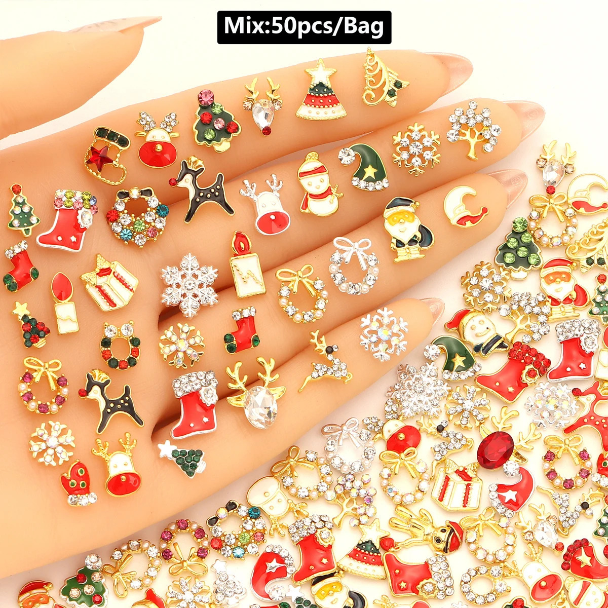 Mix 50pcs 3D Metal Nail Art Decorations Alloy Shiny Rhinestones Pearl Gems Zircon Diamond Charm DIY Nail Accessories 251027