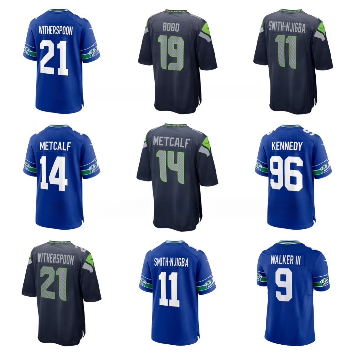 NFL Seahawks Jaxon Smith-Njigba Devon Witherspoon Cooper Kupp Jake Bobo Warren Moon DK Metcalf Kenneth Walker III Kenny Easley Custom Football Jersey