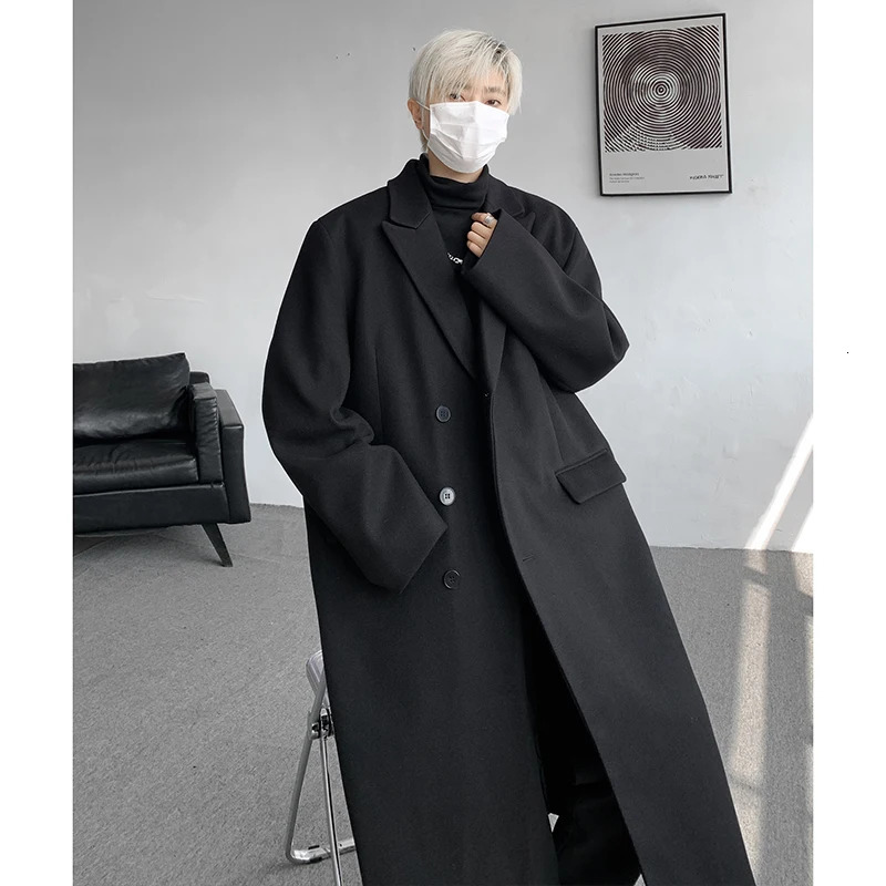 Autumn Winter Men Woolen Jackets Boutique Highend Overcoat Trench Xlong Thick Coat Over The Knee Plus Size 8XL 251029