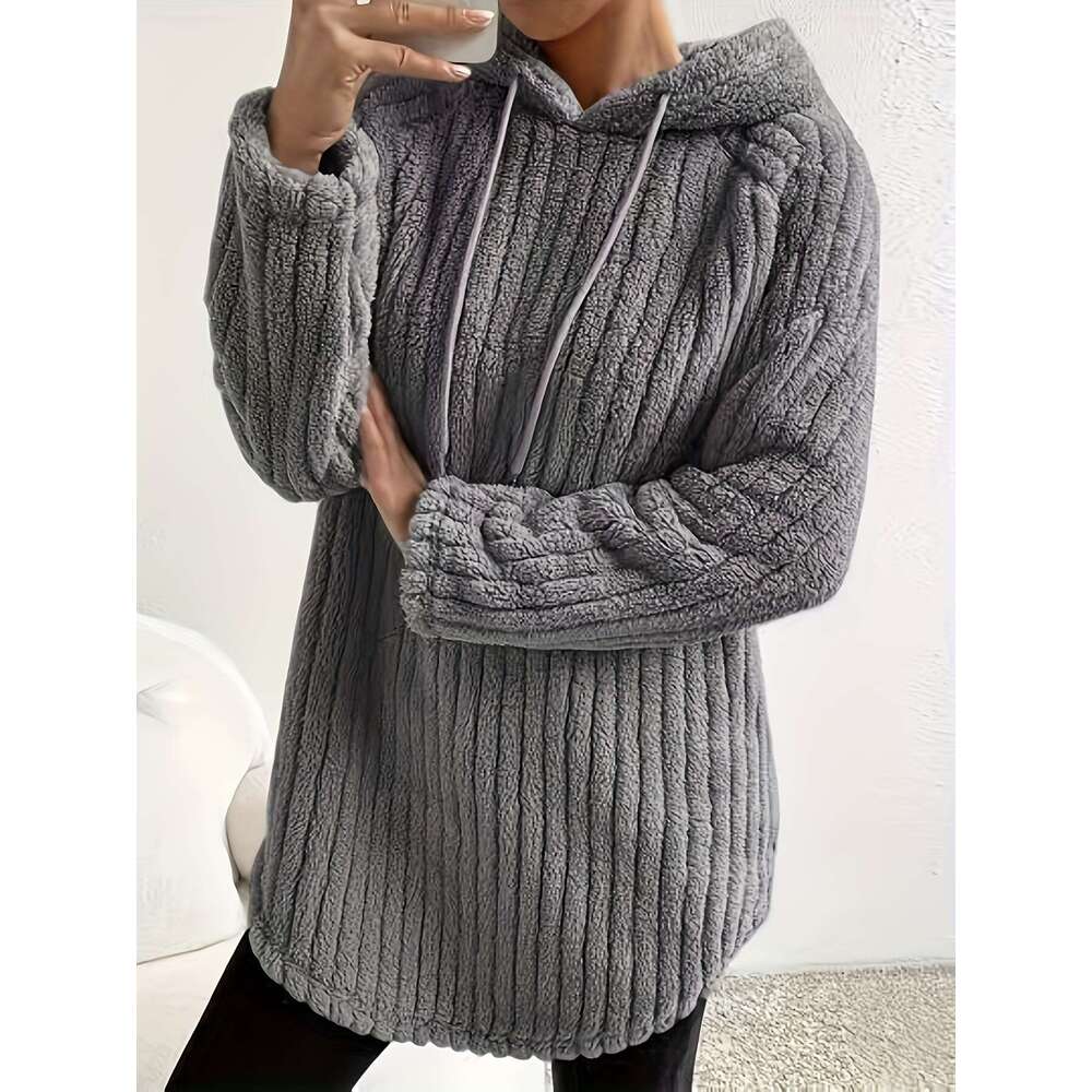 Raglan Teddy Hoodie Casual Curved Hem Long Sleeve Hooded Drawstring Sweatshirt For Winter Fall Women S Clothing