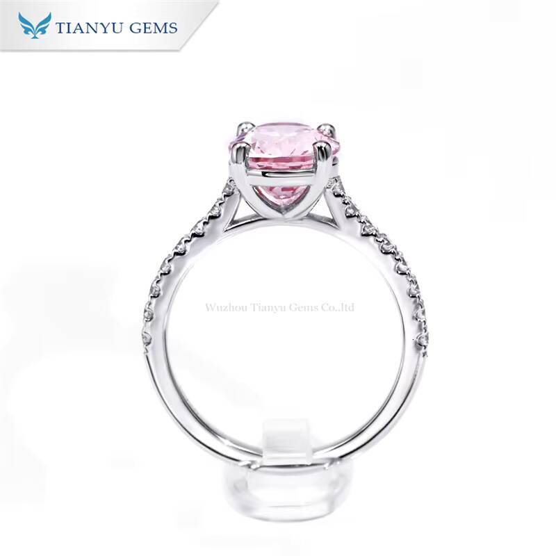 Tianyu Gems 8X10mm Oval pink Lab Sapphire Ring Moissanite DEF Diamonds 14k White Gold Wedding Engagement Rings Jewelry for Women
