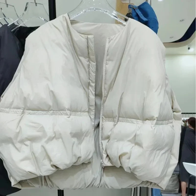Autumn Korean Chic Down Vest Oneck Loose Solid Casual Sleeveless Parkas Allmatch Zipper Jacket Waistcoat Female 251029