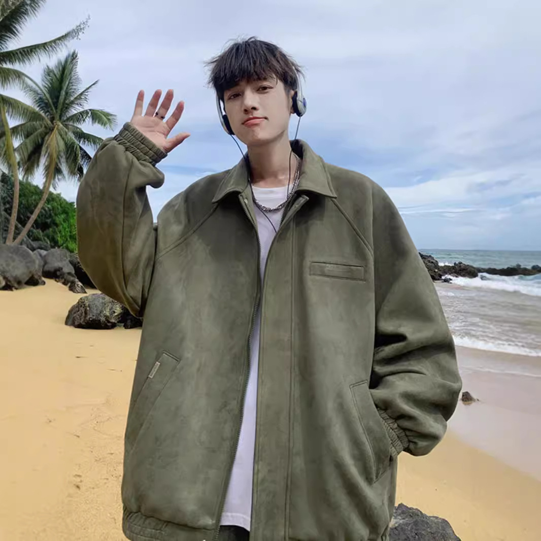 Suede Jacket Designer Coat Men's Spring And Autumn American Style Trendy Brand Cool Loose Casual Turn-down Collar 2025 Early Spring Jacket