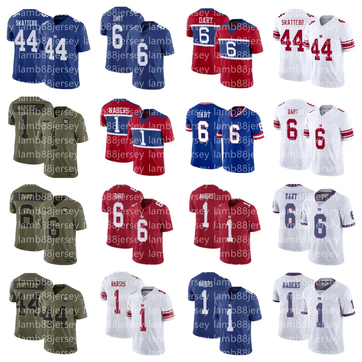 Men NFL Giants 6 Jaxson Dart Darius Slayton Theo Johnson Dru Phillips Bobby Okereke Tyrone Tracy Jr Micah McFadden DeVito DARIUS MUASAU Abdul Carter Football Jersey