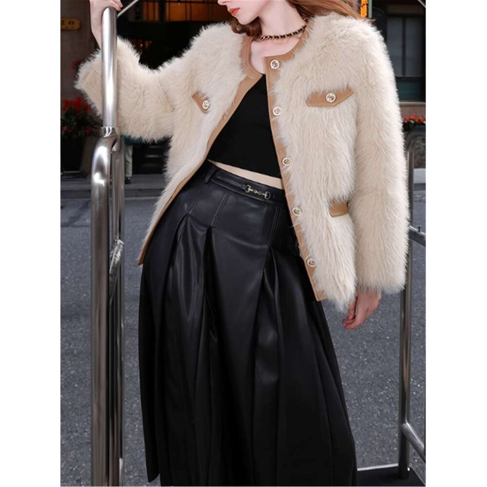 Elegant Coat Elegant Faux Fur Coat Mixed Media Long Sleeve Button Front Women S Clothing For Winter Fall