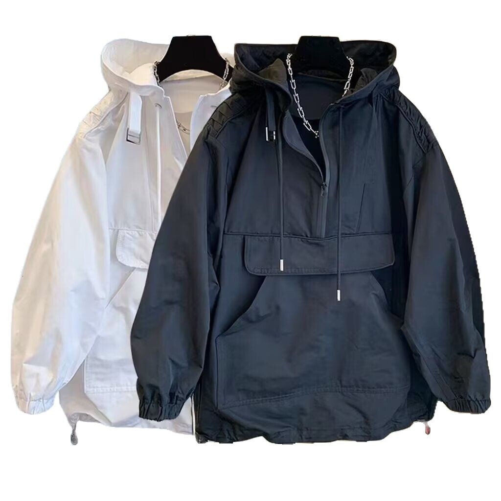American Style Casual Loose Half-zip Hooded Men's Workwear Jacket Early Autumn Designer Coat Fashion Versatile Coat