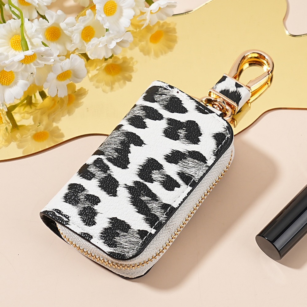 Creative Unisex Leopard Design Auto Keys Case with Elegant Strap Attachment