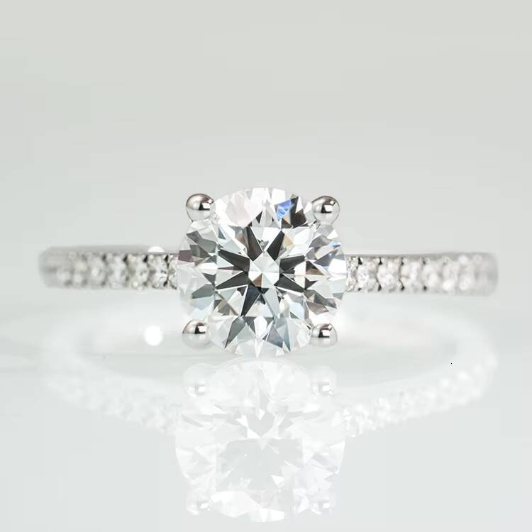 Redleaf Luxury Designer 2ct 8mm Round Brilliant Cut Moissanite Ring 14K Soild White Gold Halo Engagement Rings for Women