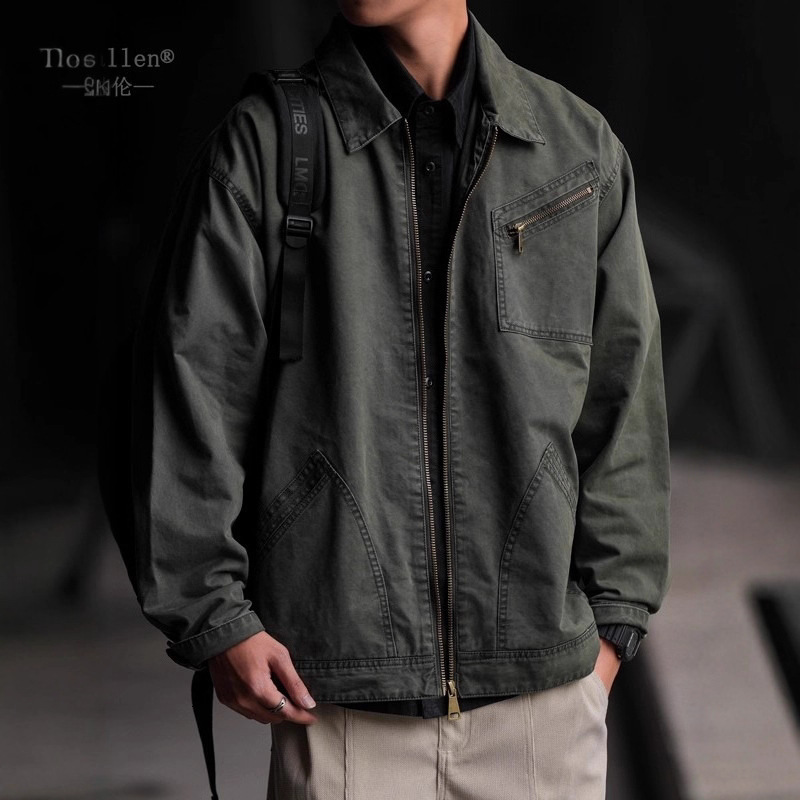 Workwear Pilot Men's High Street Jacket Spring And Autumn New American Style Loose Casual Designer Coat Turn-down Collar Versatile Jacket