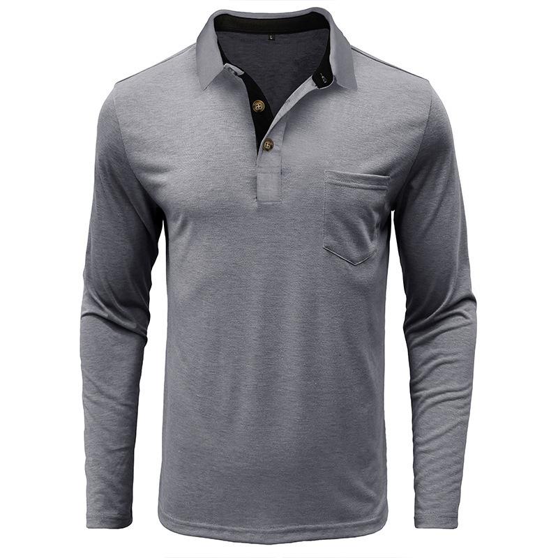 Slim Fit Long Sleeve Turn-Down Collar Color Cotton Stretch Polo Shirt Breathable, Wear-Resistant, High Elasticity Polo