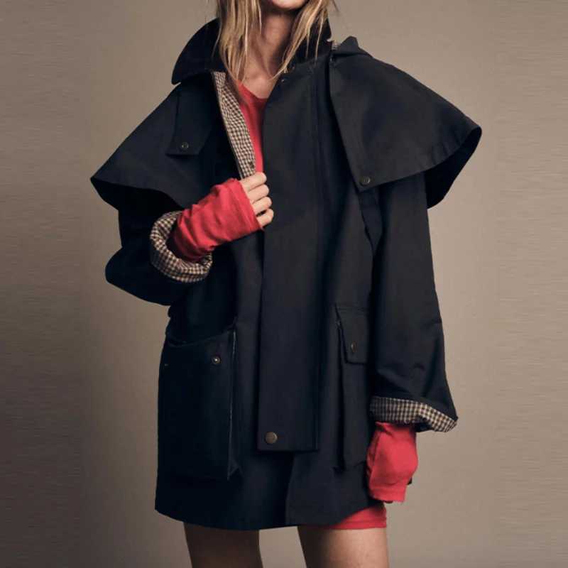Chic Autumn Womens Removable Hooded Coat Loose Long Jackets Pockets Zipper Outwear 2025 New Female Casual Waterproof Streetwear H251030