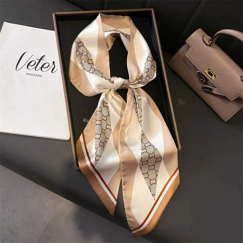 New 14x147cm Narrow Silk Scarves Shirt Neckerchief Doublelayered Checkered Pattern Women Tie Neck Bag Hair Headband HeadscarfW251029