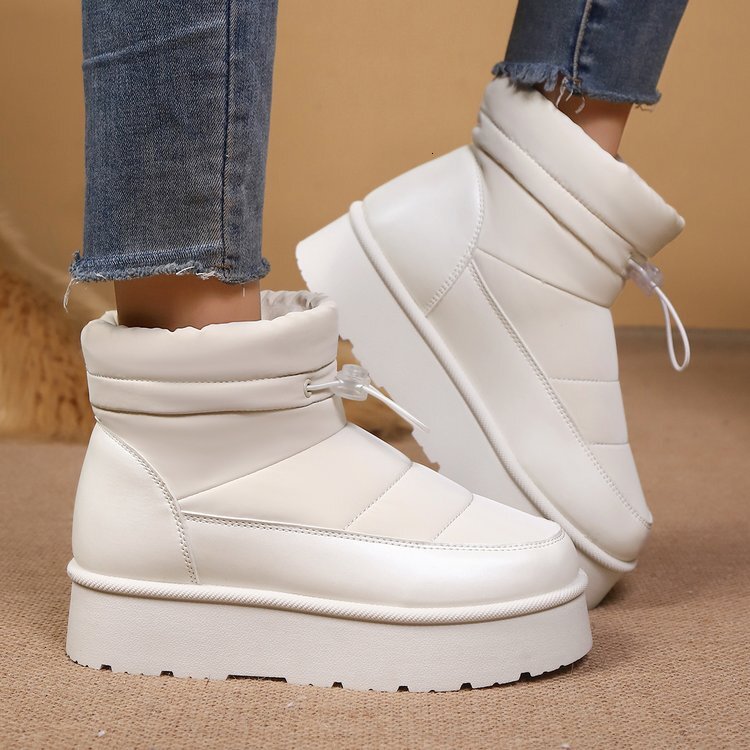New European and American style plus size round toe thick soled snow boots, fashionable and comfortable, wool lined warm women's shoes, designer 