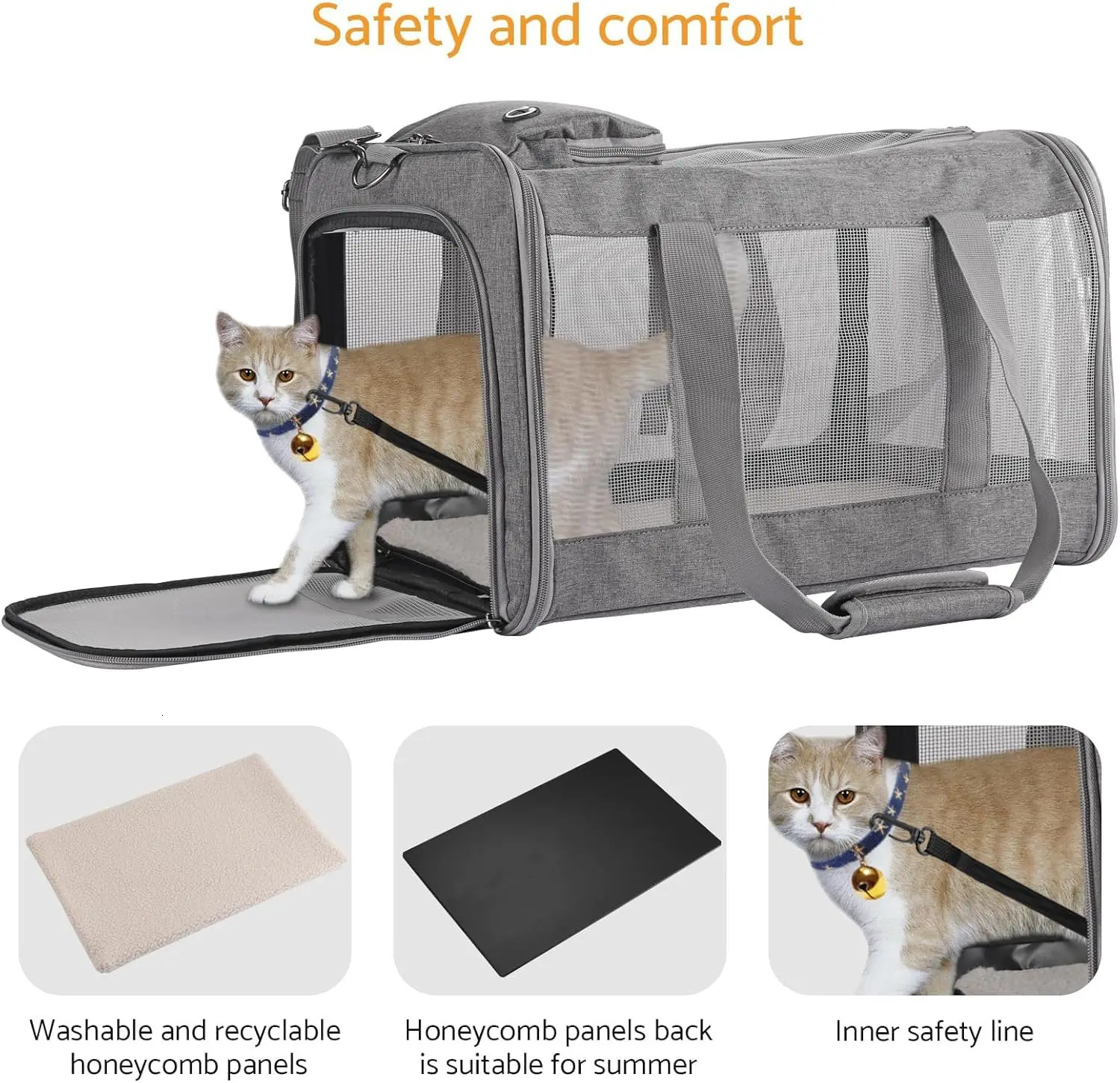Airline Approved Pet Carrier for Cats Dogs Soft Travel Bag with Breathable Honeycomb BoardRemovable Support Board for Vet 251030