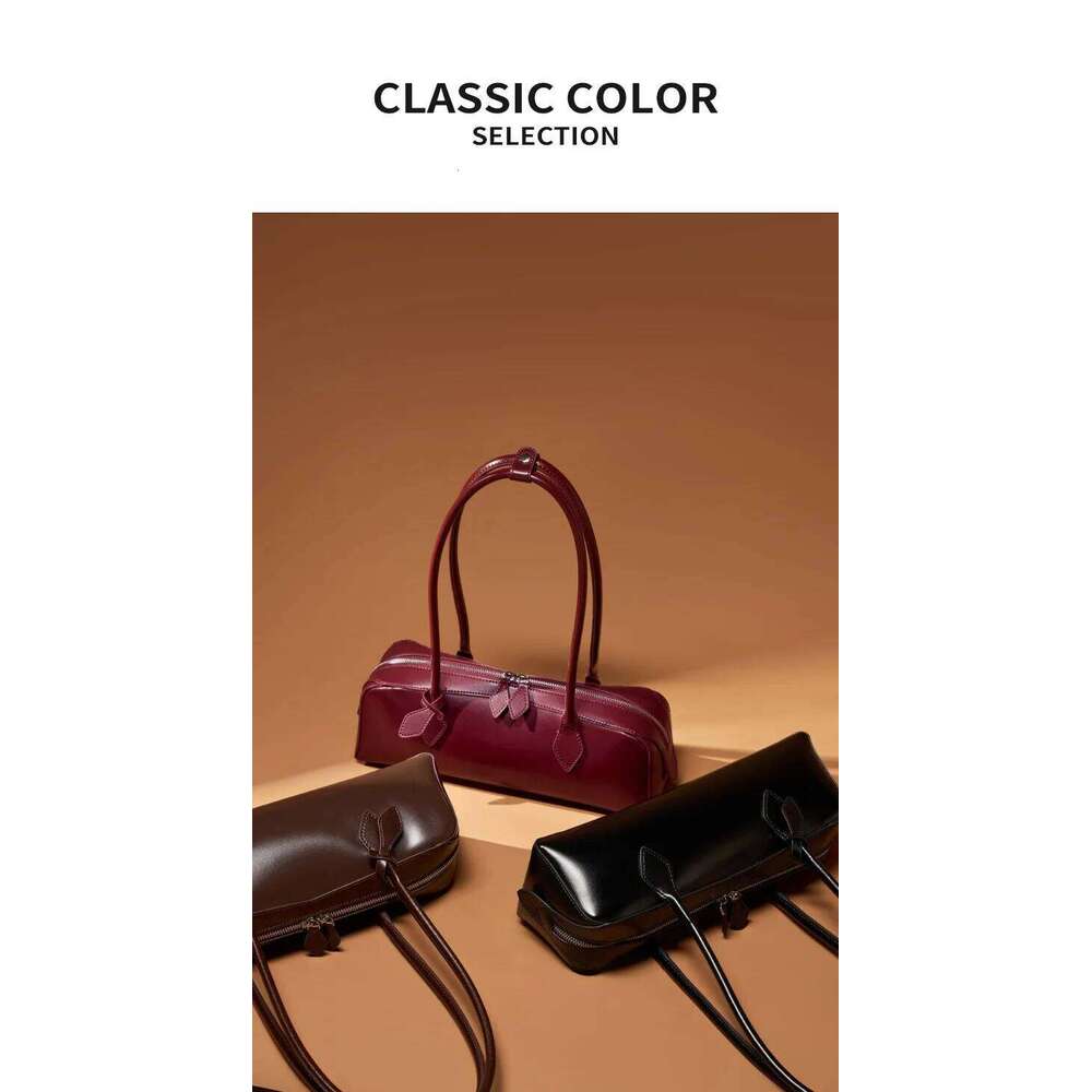 Genuine Leather Woman 2025 Korean Vintage Long Shoulder Handbags Ladies Underarm Bag Shopping Bag