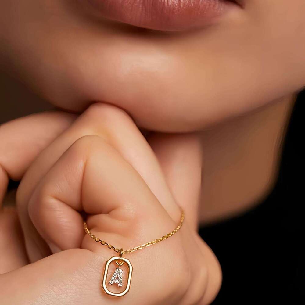 Spanish PD Hot-Selling Sier Women's 26 Mini Micro-Inlaid Full Dia Gold Letter Necklace H Pendant
