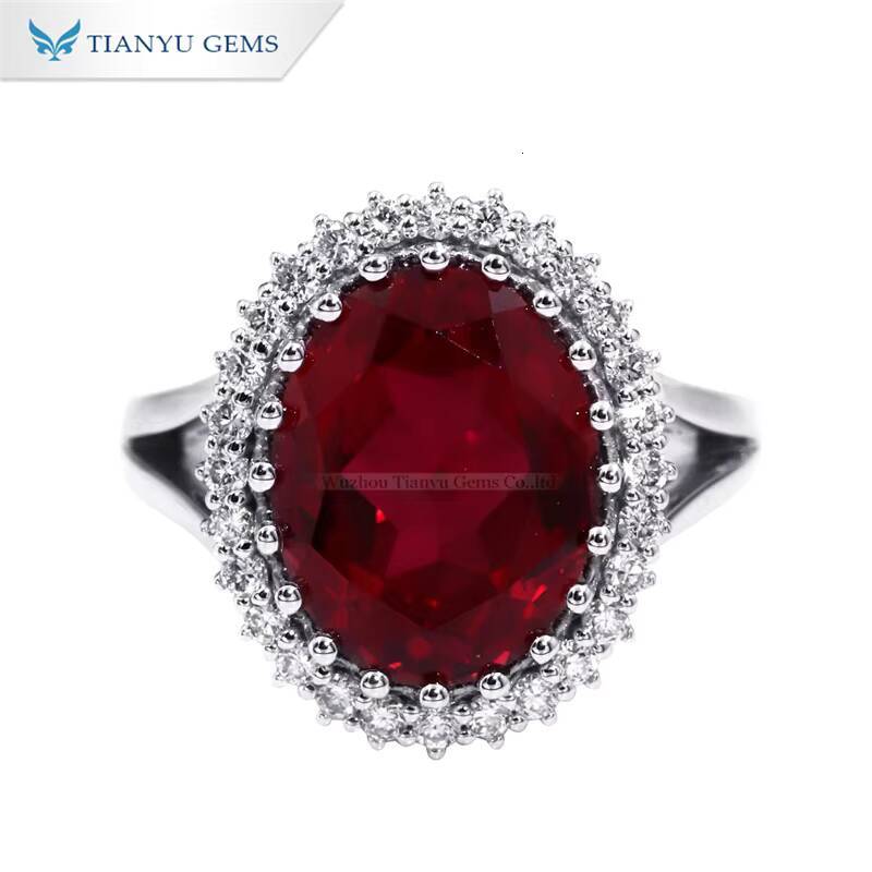 Tianyu Gems Custom Oval Lab Created Ruby 1114mm and Lab Grown Diamond Round 10k 14k 18k White Gold Luxury Fashion Rings