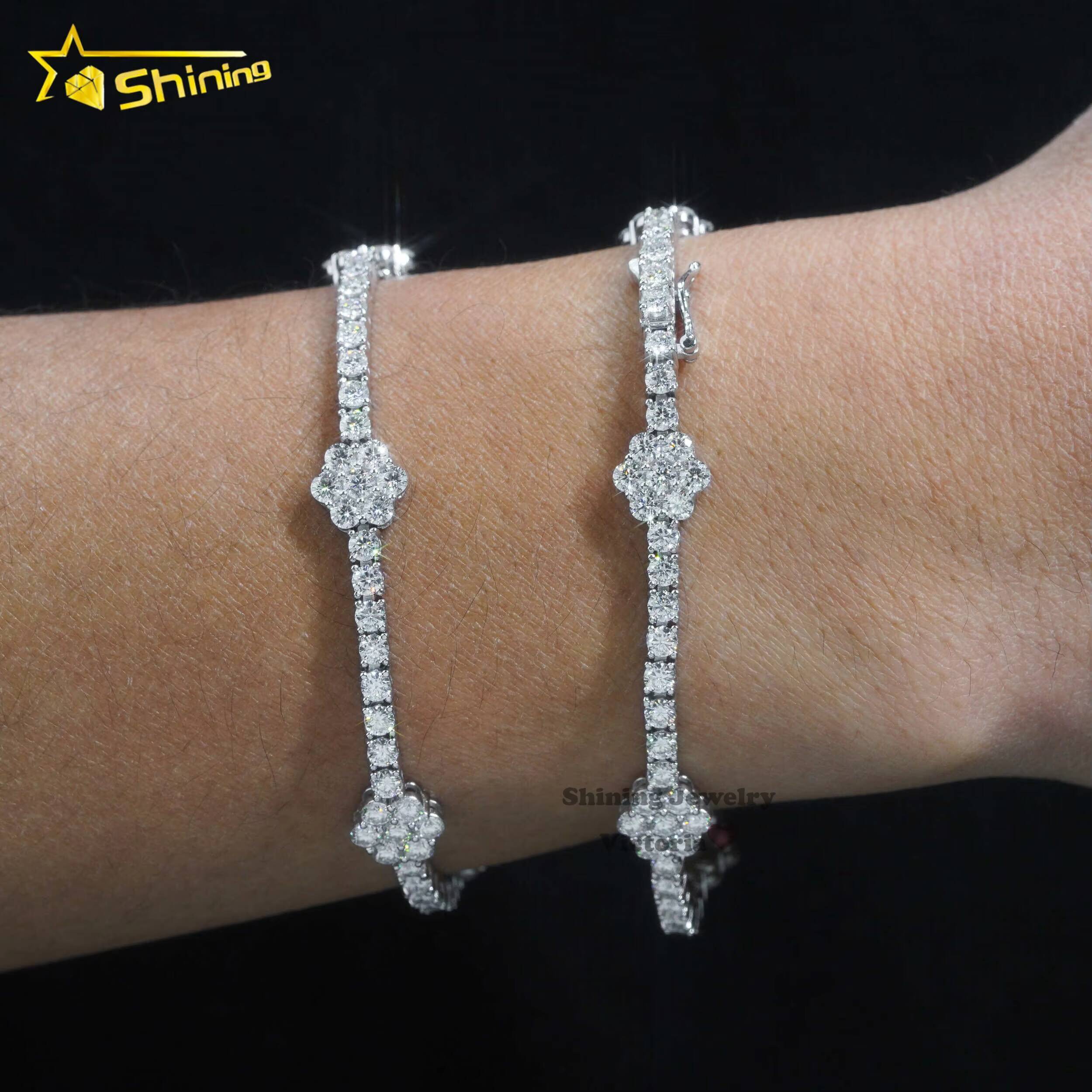 Fine Jewelry Flower Design GRA Certificated 925 Sterling Silver Tennis Bracelet 3mm Vvs Moissanite Tennis Chain Necklace