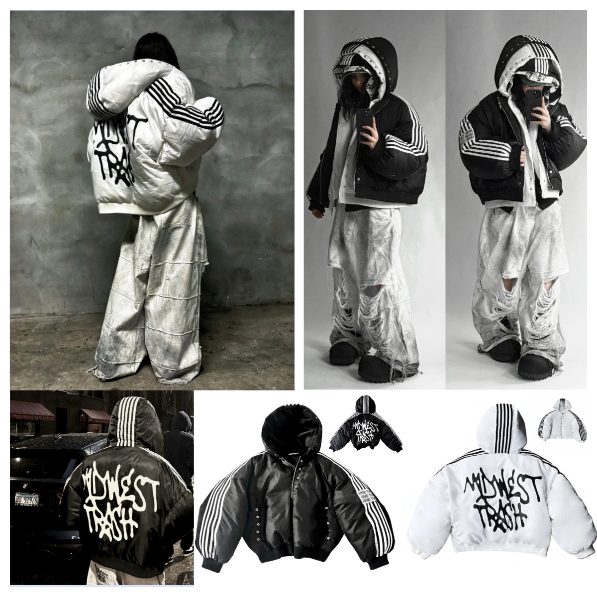 High Quality Men's Down Harajuku's Oversized Hat Warm Cotton-padded Jacket With Thickened Letter Print Bread Coat Loose Unisex Trendy Luxury