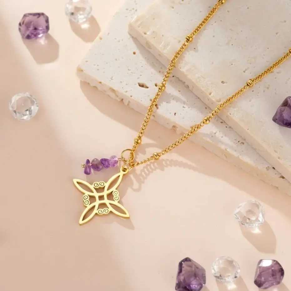 Teamer Purple Crystal Witch Knot Pendant Necklace For Women Amulet Protection Stainless Steel Vintage Jewelry Gift 2025 NewXJ251030