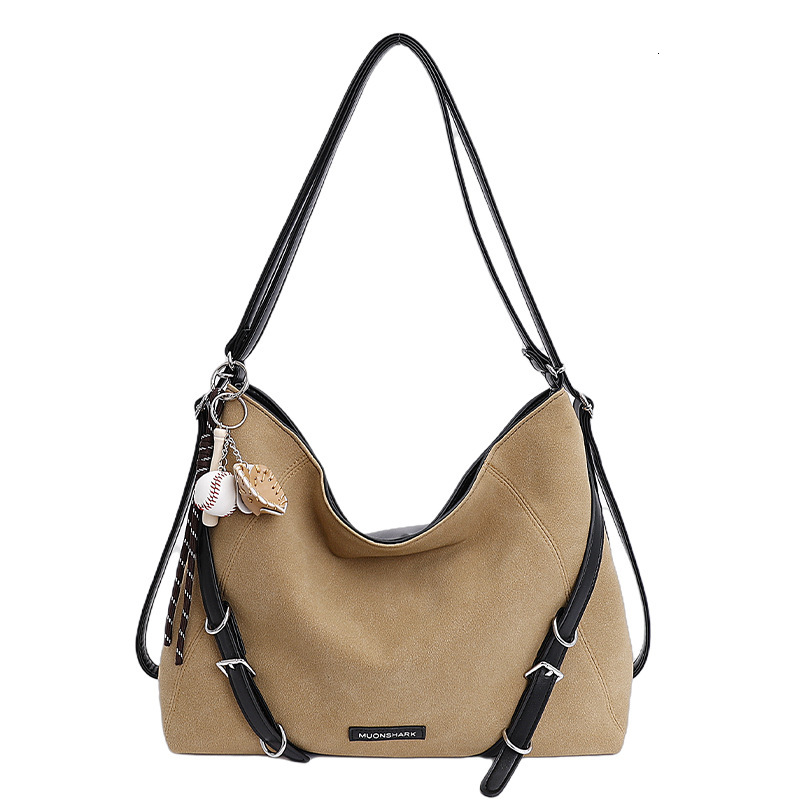 New retro women's suede backpack, large capacity commuter crossbody bag, fashionable single shoulder handbag, trendy versatile designer bag