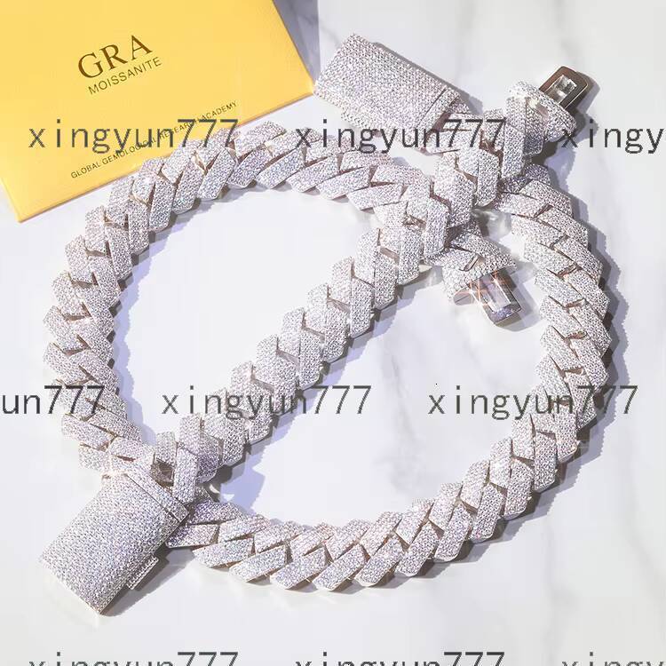Heavy 4rows 20mm Width Cuban Link Chain 925 Solid Silver GRA Certificate Moissanite Hip Necklace Rapper Cuban Chain