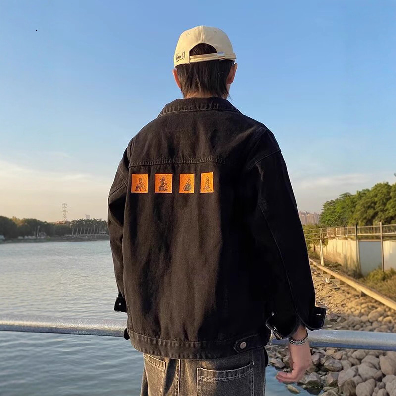 Autumn Men's Designer Coat Printed Denim Jacket Trendy Loose American Style Versatile Casual Workwear Cool Brand Coat