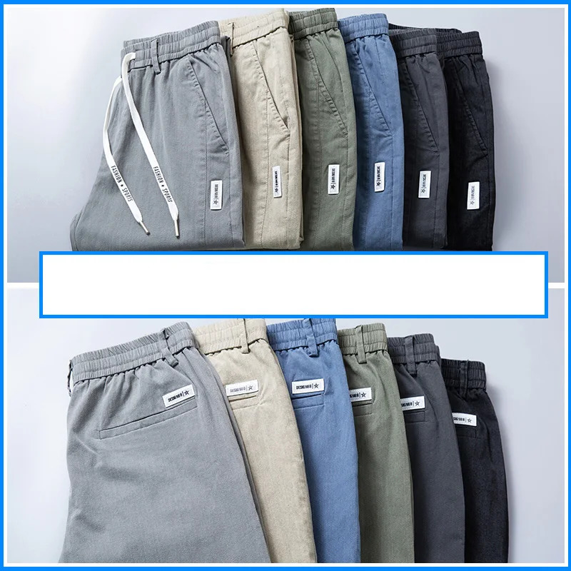 6 Colour Summer Mens Classic Cotton Solid Color Fashion Business Casual Pants Elastic Waist Korean Fashion Men Clothing 2838 251028