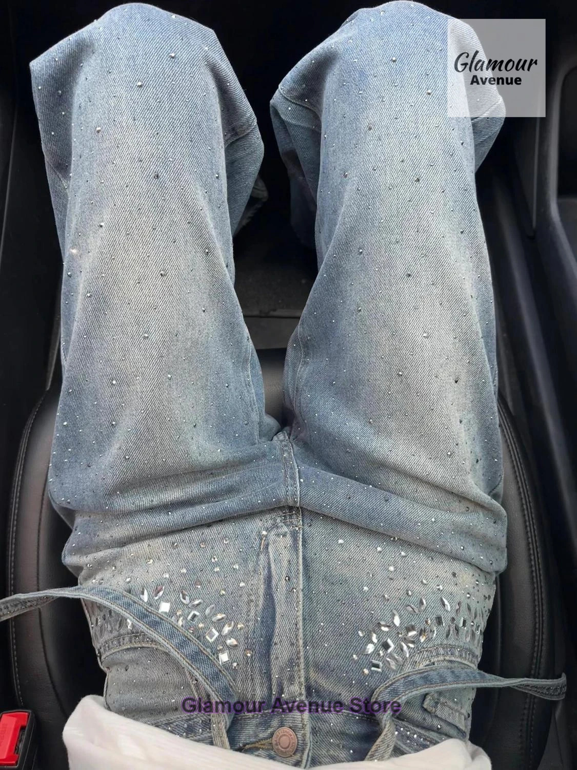 American retro rhinestone style jeans for womens spring and autumn fashion loose and slim niche straight leg pants 251029