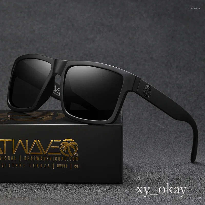 Sunglasses HEAT WAVE HD Polarized For Men Sports Eyewear Mirror Square Sun Glasses Fashion Women Shades UV400 Black Goggles