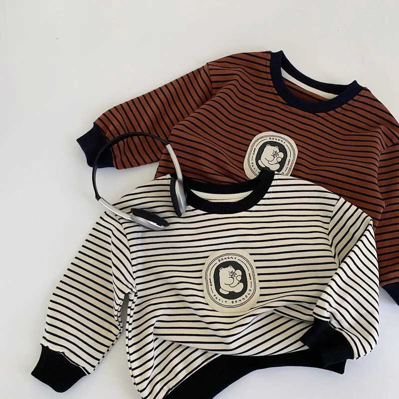 Children Striped Sweatshirts 2025 Autumn Personality Tops Girls Long Sleeve Boys Pullover Cartoon Toddler Outerwear Kids HoodiesT251030