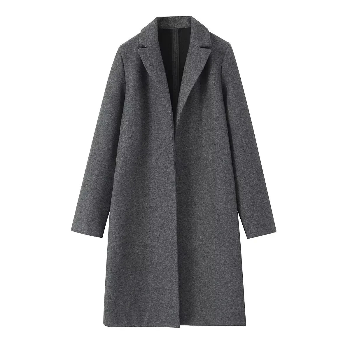 Women Woolen coat Fashion Solid Open Stitch Long Trench Coats Vintage VNeck Full Sleeves Female Chic Lady Outfits 251028