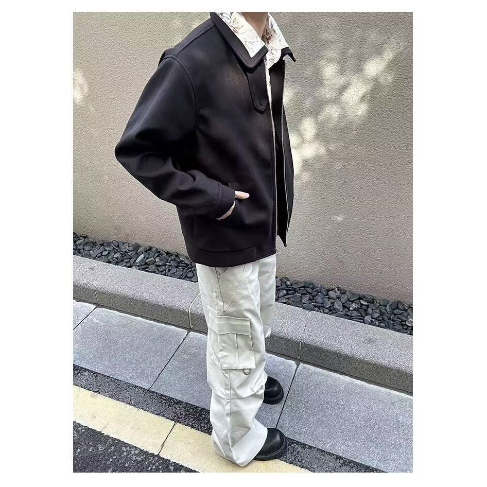 Fake Two-piece Short Jacket For Men Autumn Trendy Brand Inner Floral Lining Designer Jacket Patchwork High-end Feel Stylish Turn-down Collar Executive